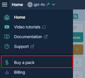 Buy a pack menu option