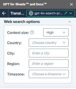 Web search in GPT for Sheets
