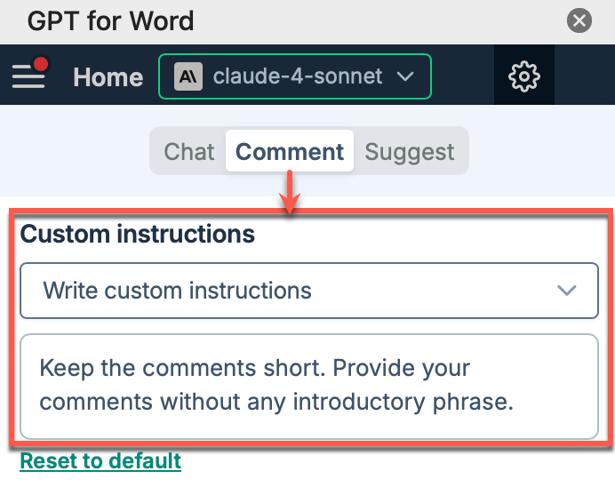 Custom instructions in GPT for Word