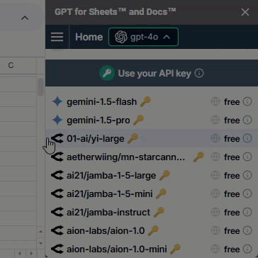 OpenRouter models in GPT for Sheets model switcher