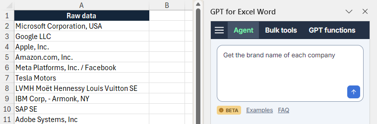 Agent in the sidebar