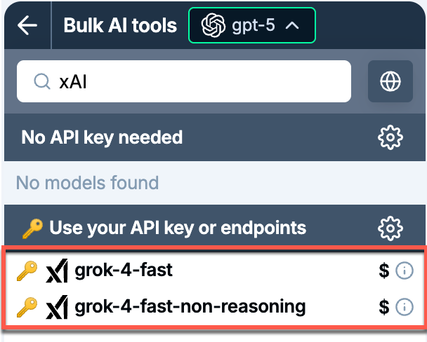 Grok 4 Fast models in GPT for Excel, Sheets, and Word