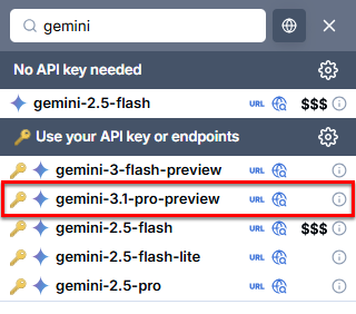 Bulk model switcher in GPT for Excel with Google Gemini 3.1 Pro Preview