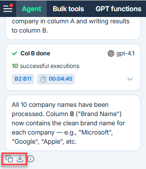 Export and copy conversation options in GPT for Sheets