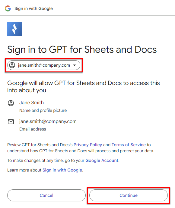 Sign in with your Google account