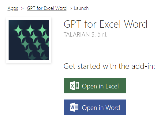 Open GPT for Excel Word in Excel or Word