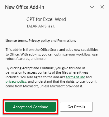 Grant GPT for Excel Word the required permissions