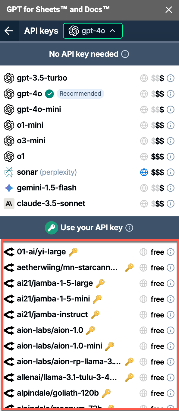 Models with API key