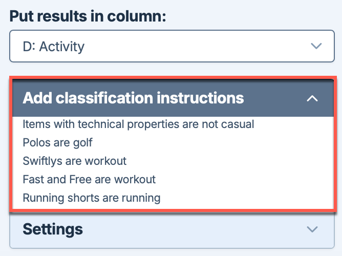 The image shows the 'Add extraction instructions' dropdown.