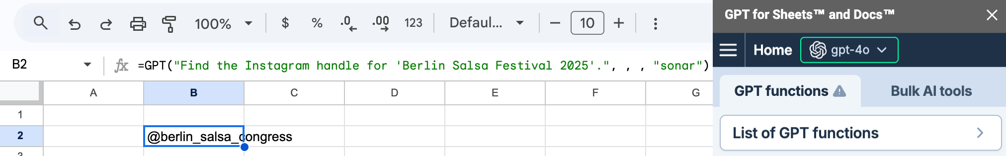 Result web search functions using parameter