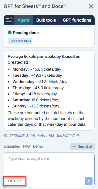 Model name displayed in the Agent chat field