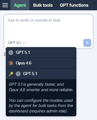 Select the Agent model (Excel)
