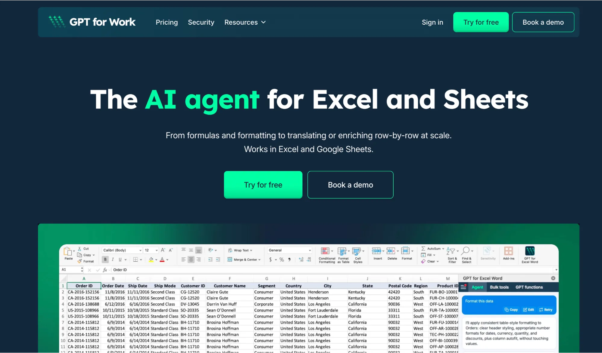 GPT for Work AI task automation in spreadsheets