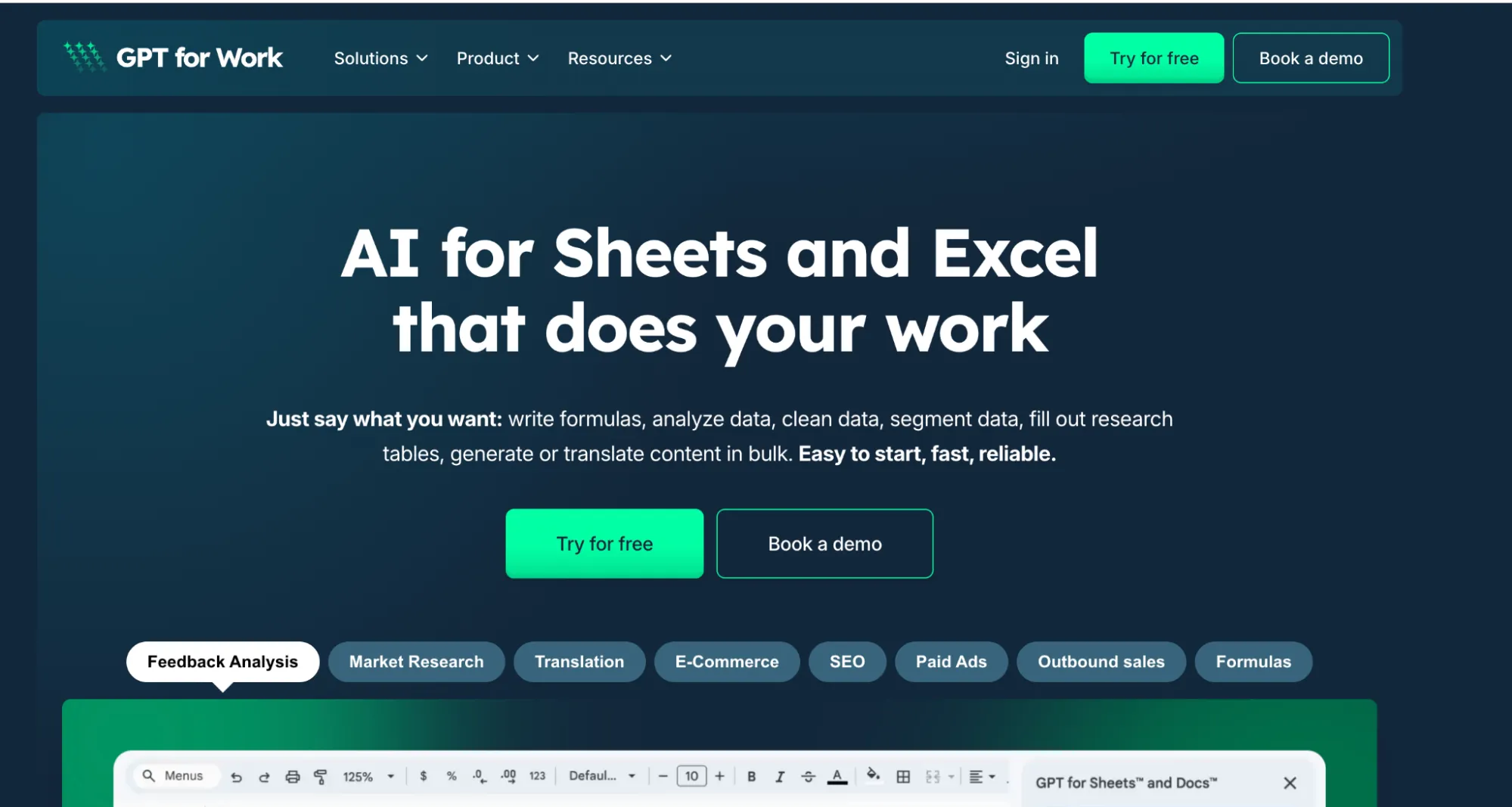 GPT for Work AI add-in for Excel and Google Sheets