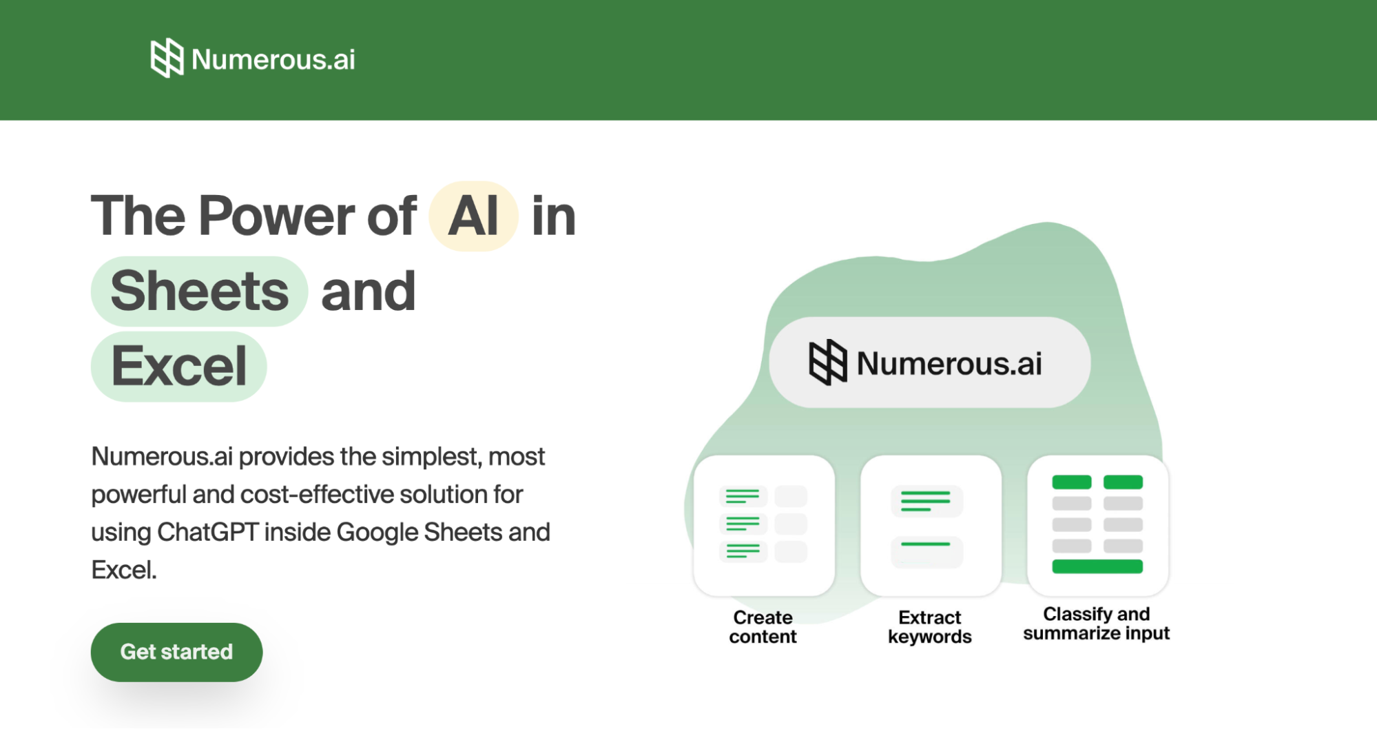 Numerous.ai AI functions in Google Sheets