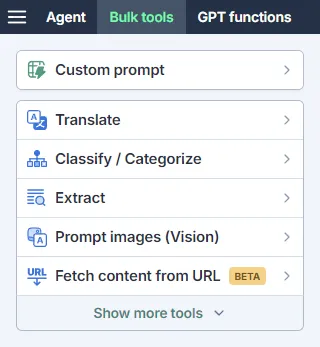 Bulk tools in the GPT for Excel sidebar