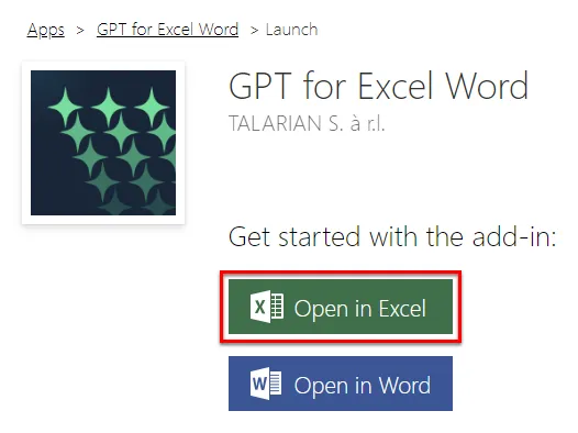 Install the GPT for Excel Word add-in