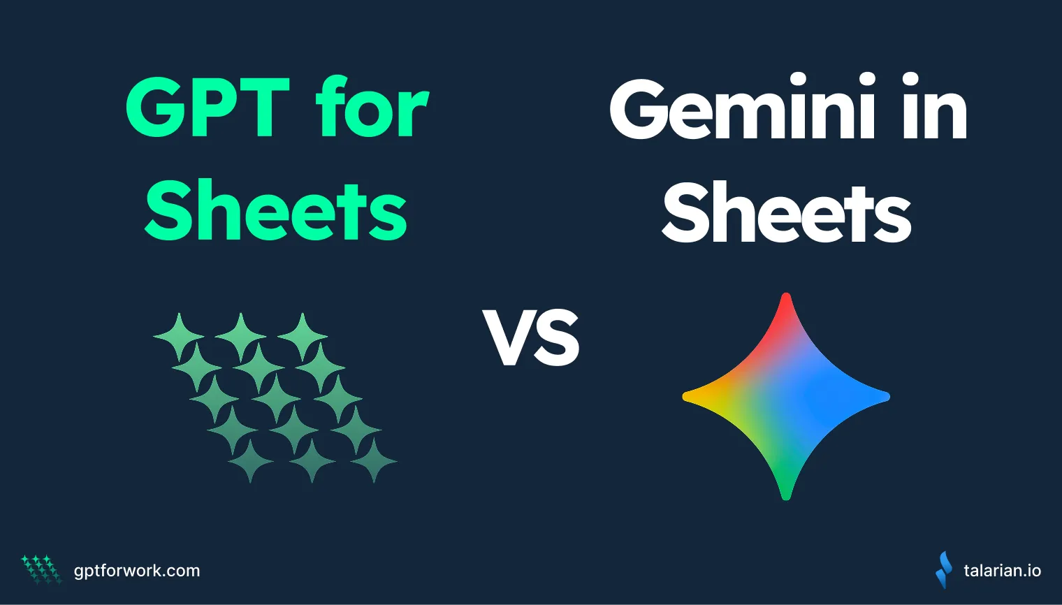 GPT for Sheets vs Gemini in Sheets comparison graphic showing both AI tools for Google Sheets