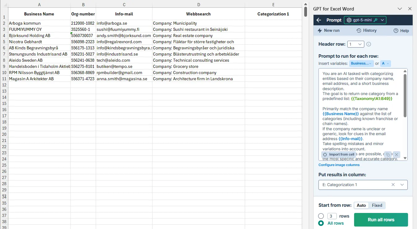 Category mapping setup