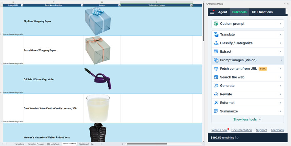 Vision bulk tool setup