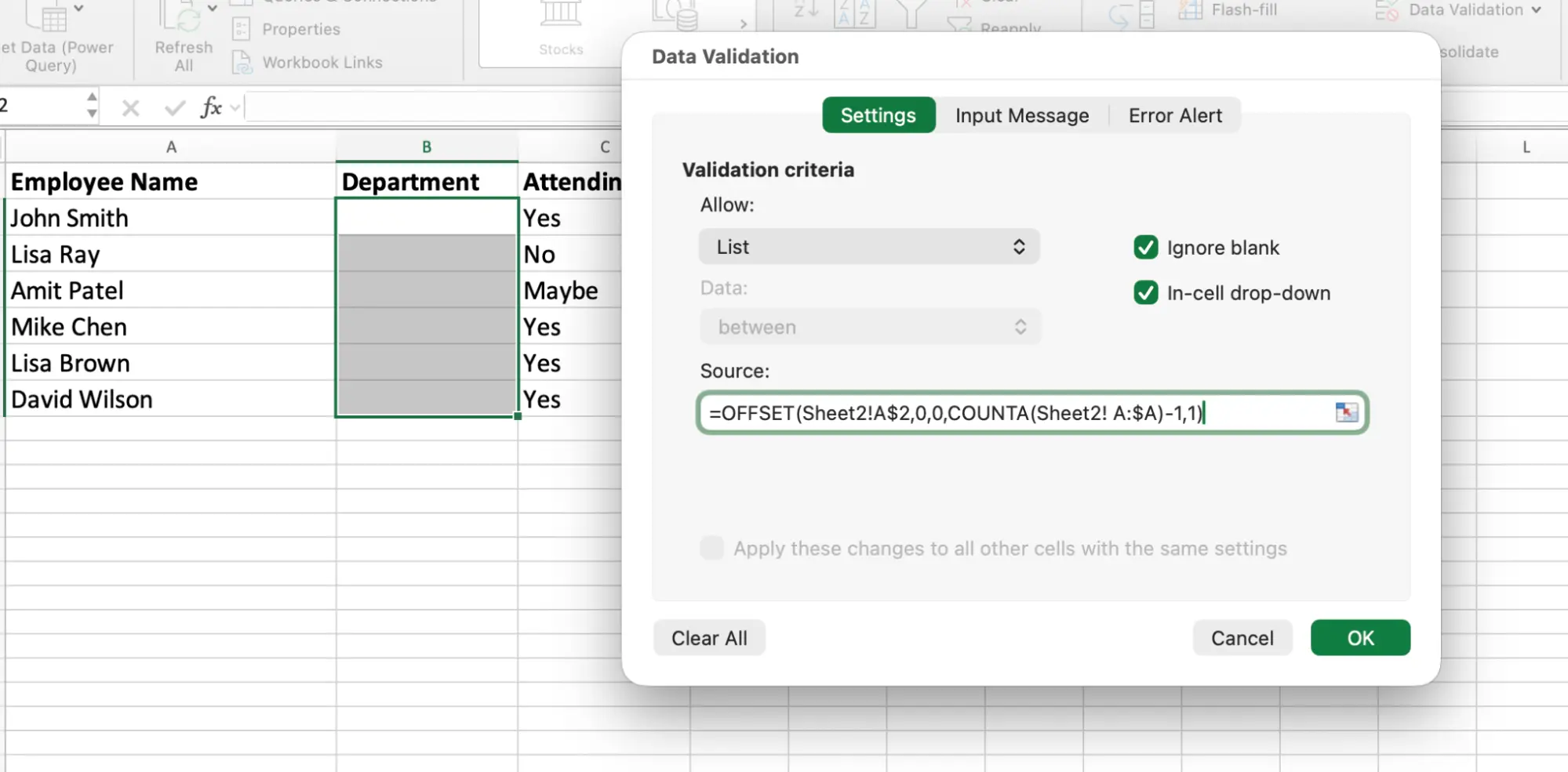 OFFSET formula in source field