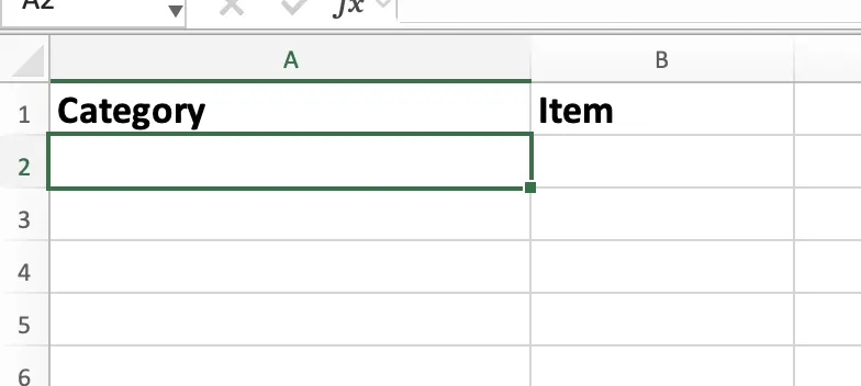 Select first dropdown cell A2