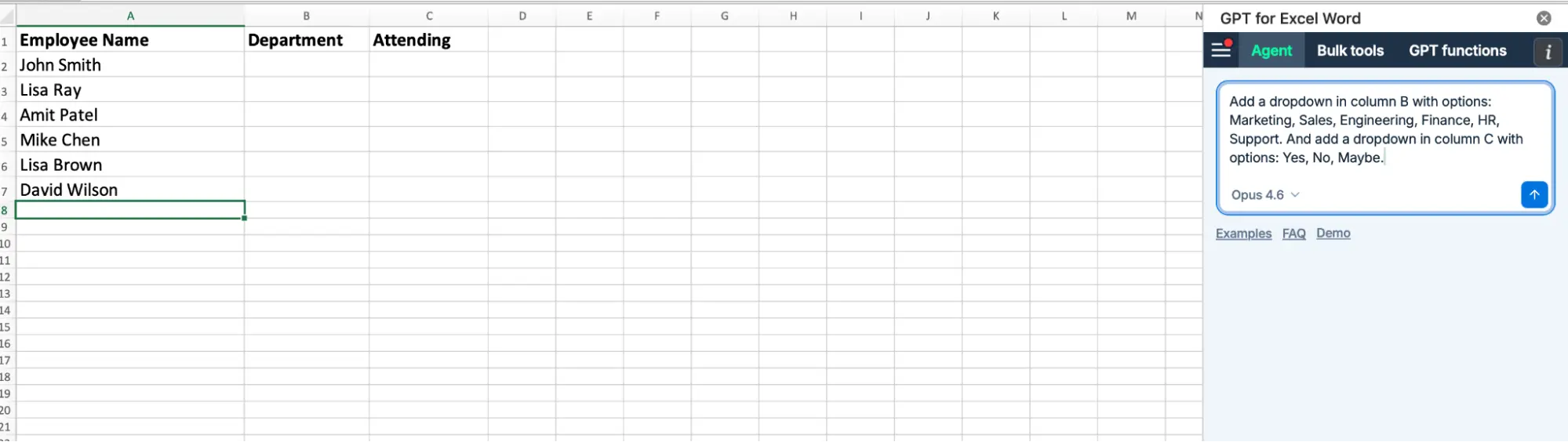 Prompt to create multiple dropdowns with GPT for Work