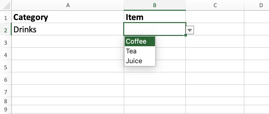 Dependent dropdown results based on selected category