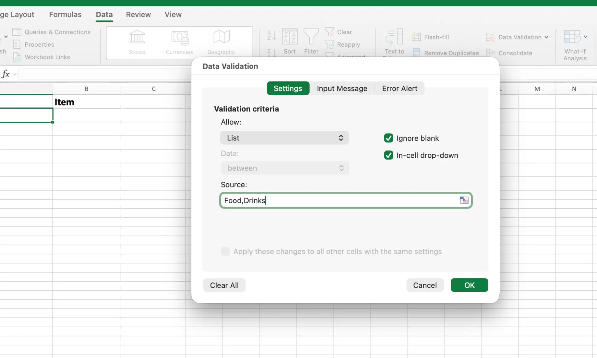 First dropdown source with categories