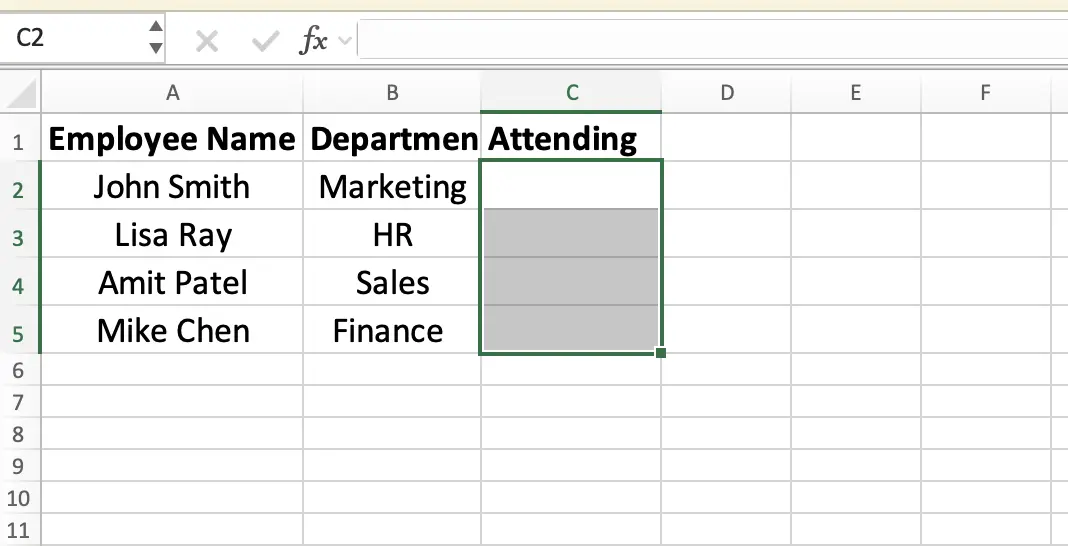 Select target cells for dropdown