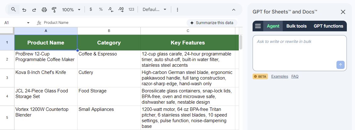 Opening the GPT for Sheets Agent