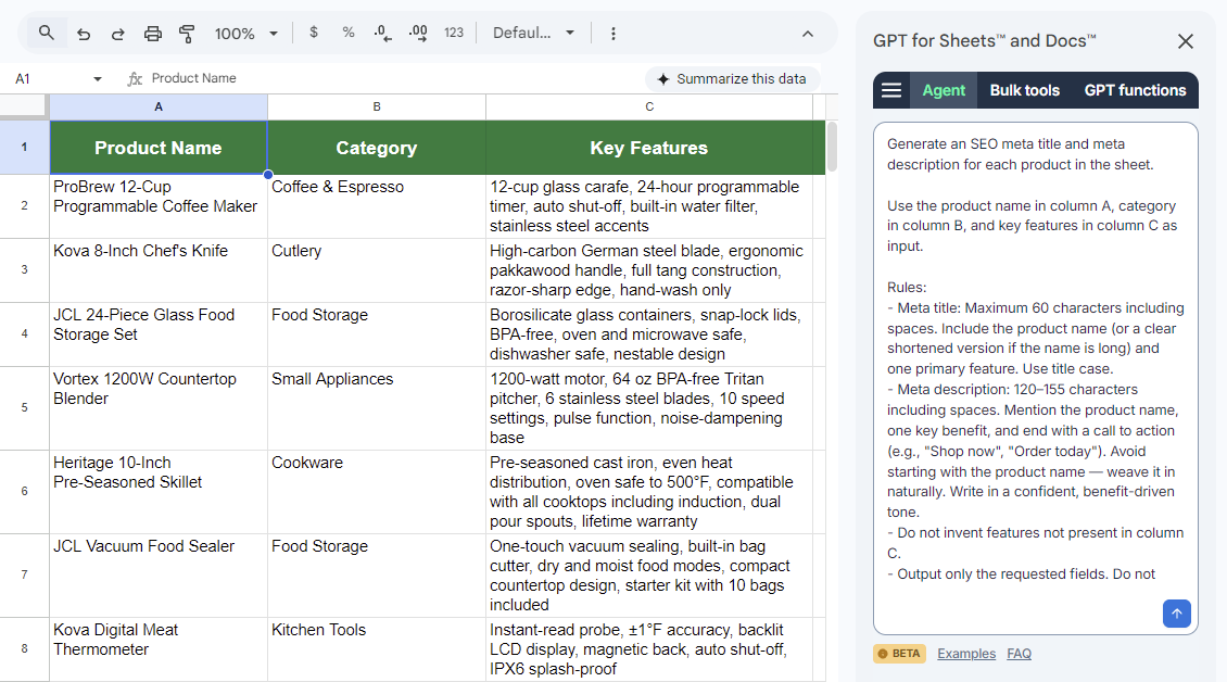Writing the first prompt for the GPT for Sheets Agent