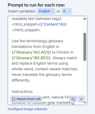 Adding glossary instructions to the bulk tool prompt