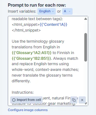 Adding glossary instructions to the bulk tool prompt