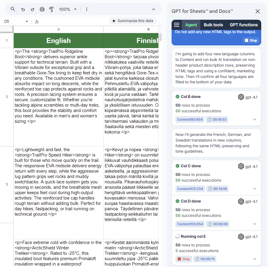 Running the GPT for Sheets Agent