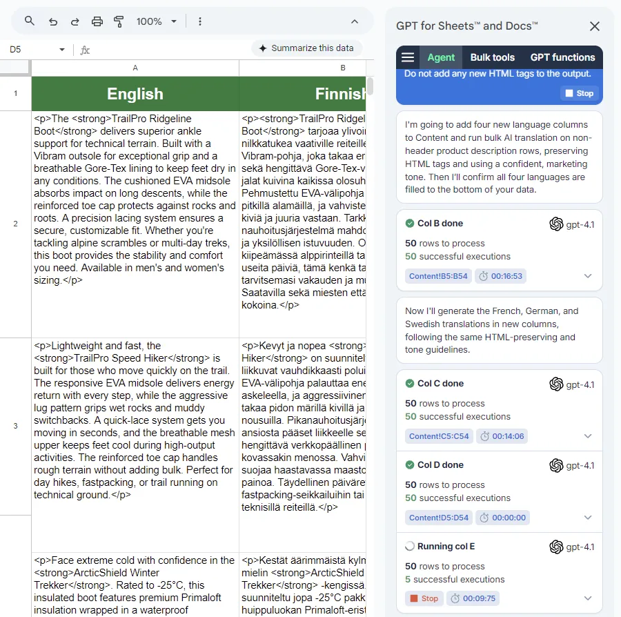 Running the GPT for Sheets Agent