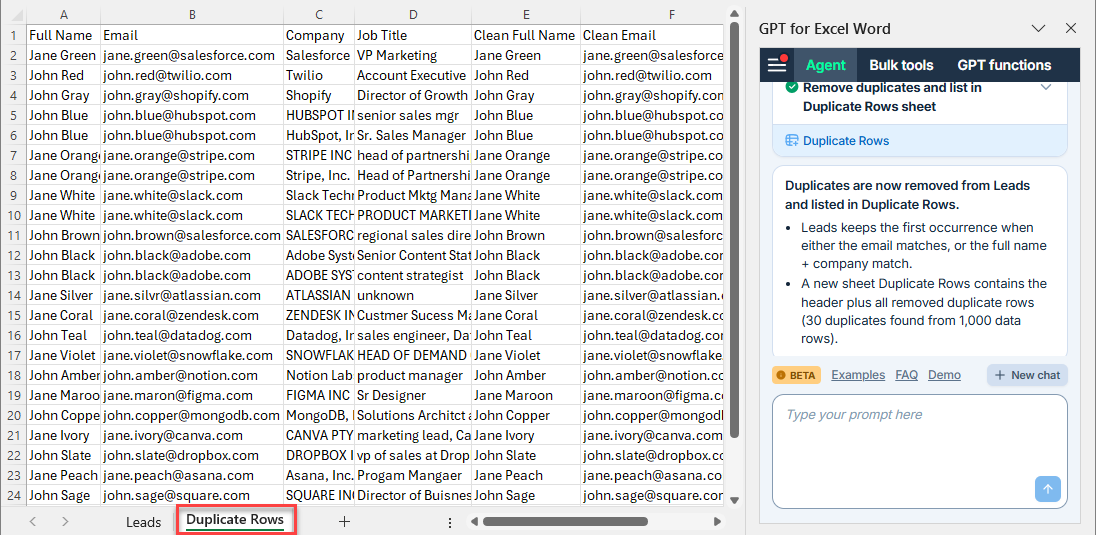 Reviewing deduplicated Excel data after removing duplicate rows