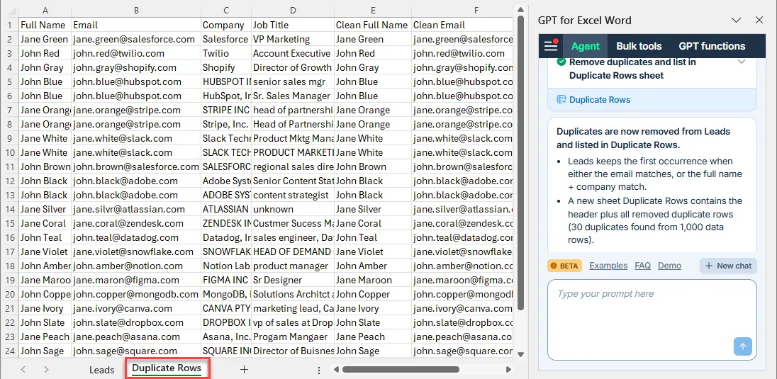 Reviewing deduplicated Excel data after removing duplicate rows