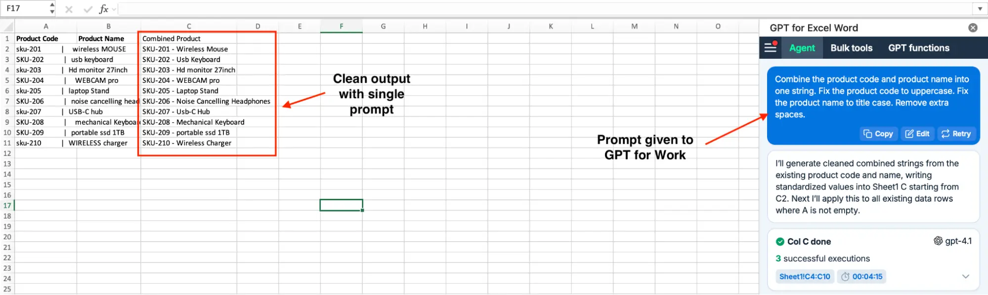GPT for Work combining and cleaning columns in one prompt