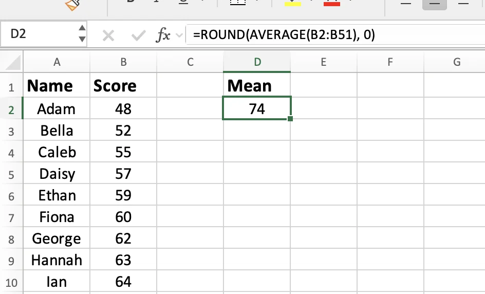 ROUND AVERAGE formula in Excel