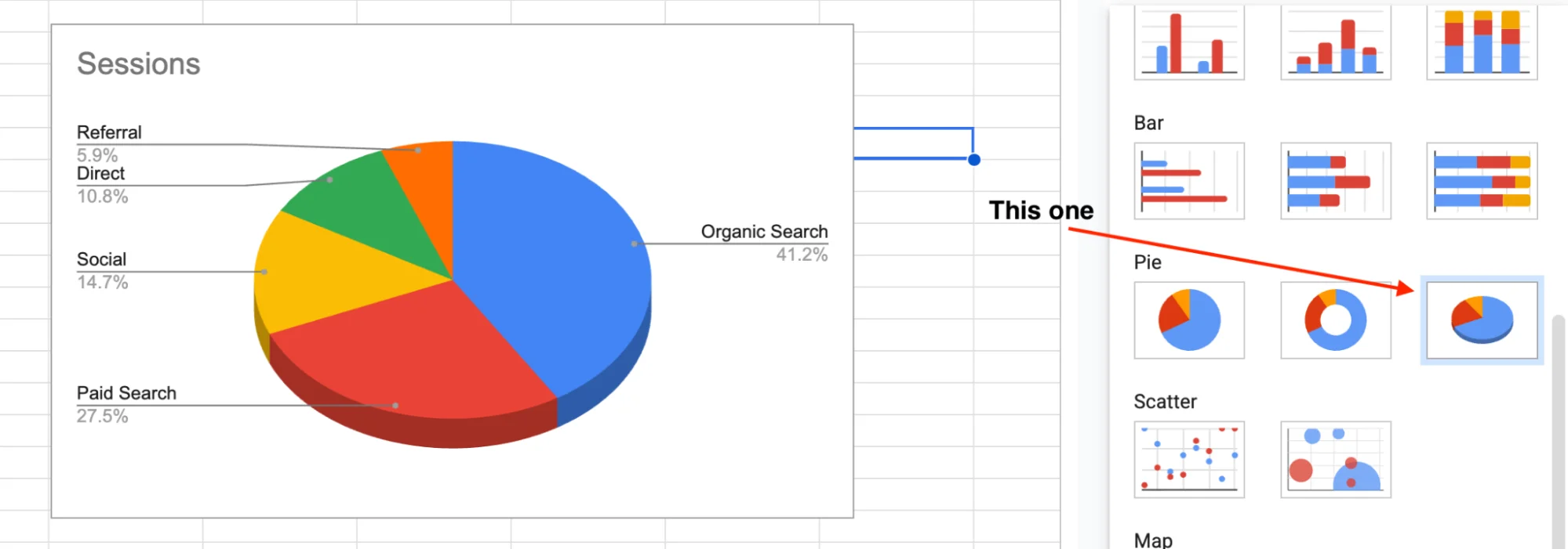 Select 3D pie chart in chart editor