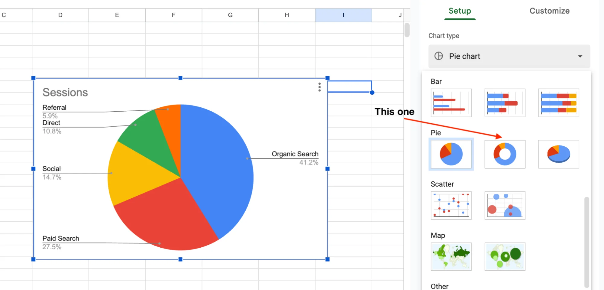 Select pie chart type in chart editor