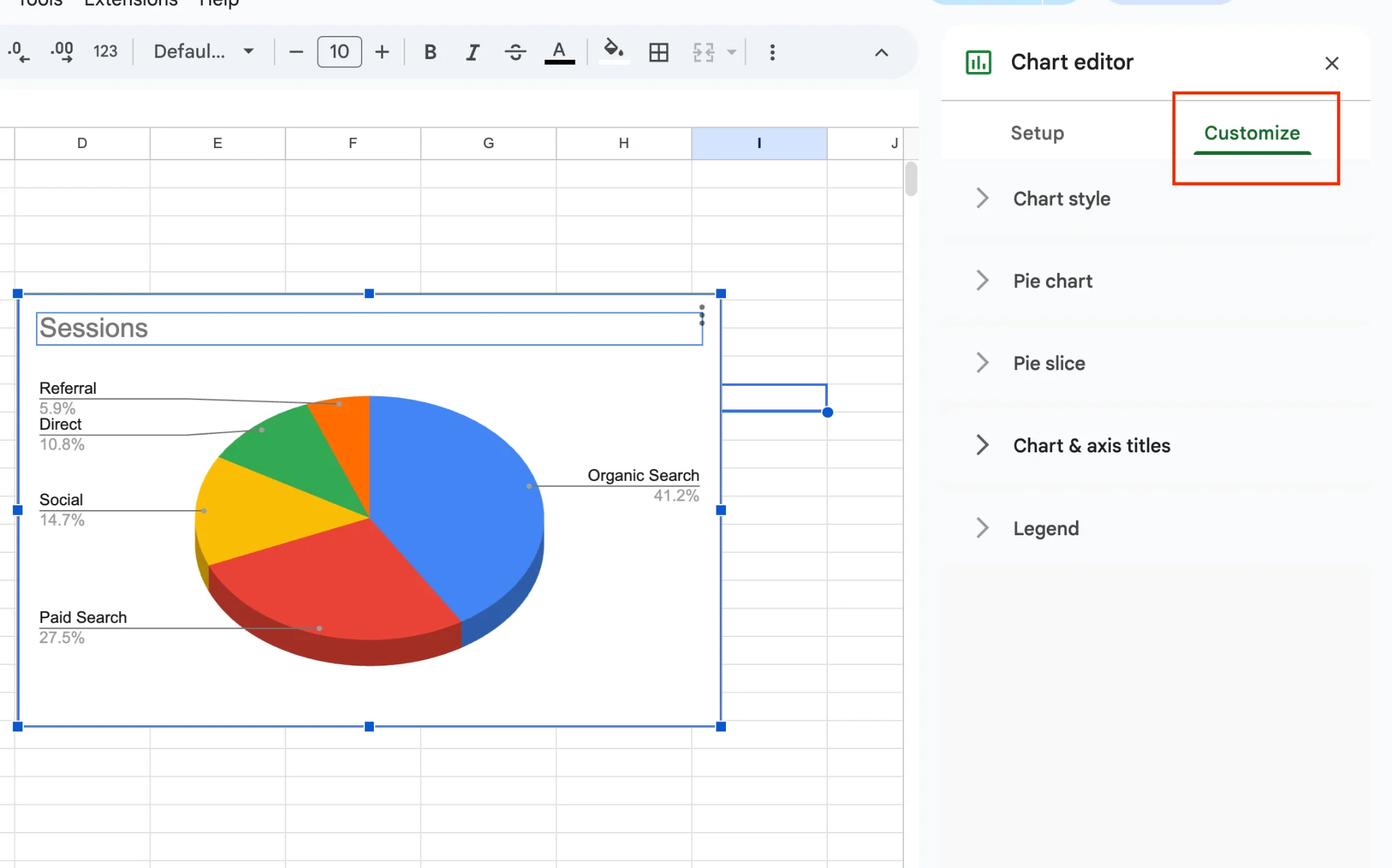 Open Customize tab in chart editor