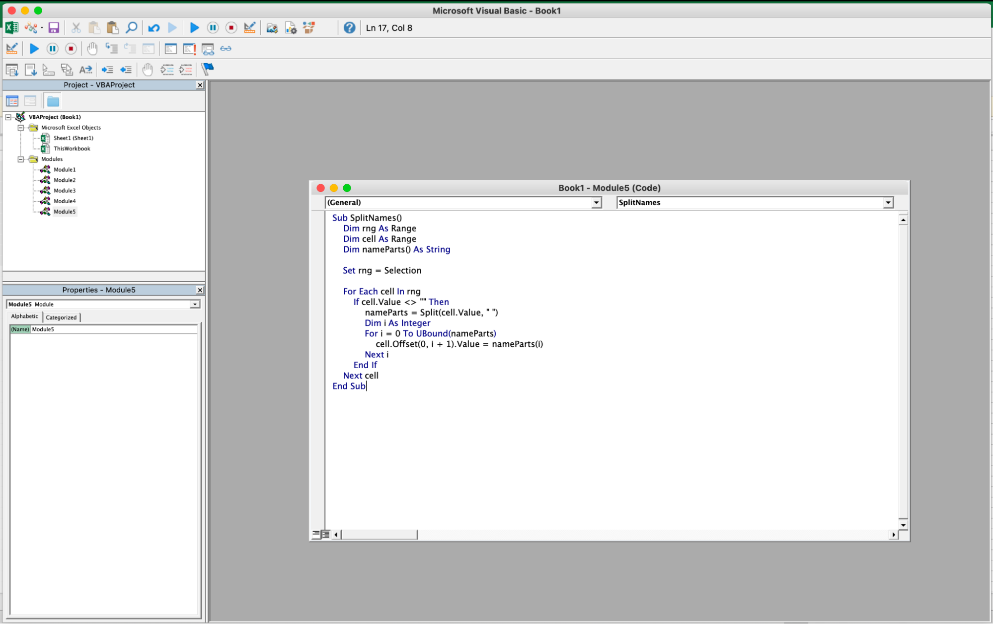 VBA code for splitting names