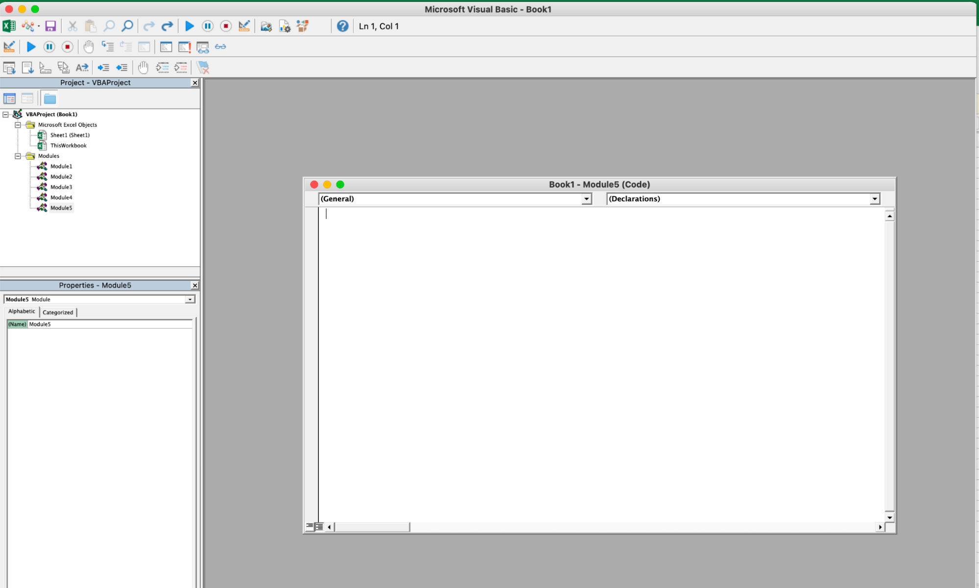 Blank VBA module window