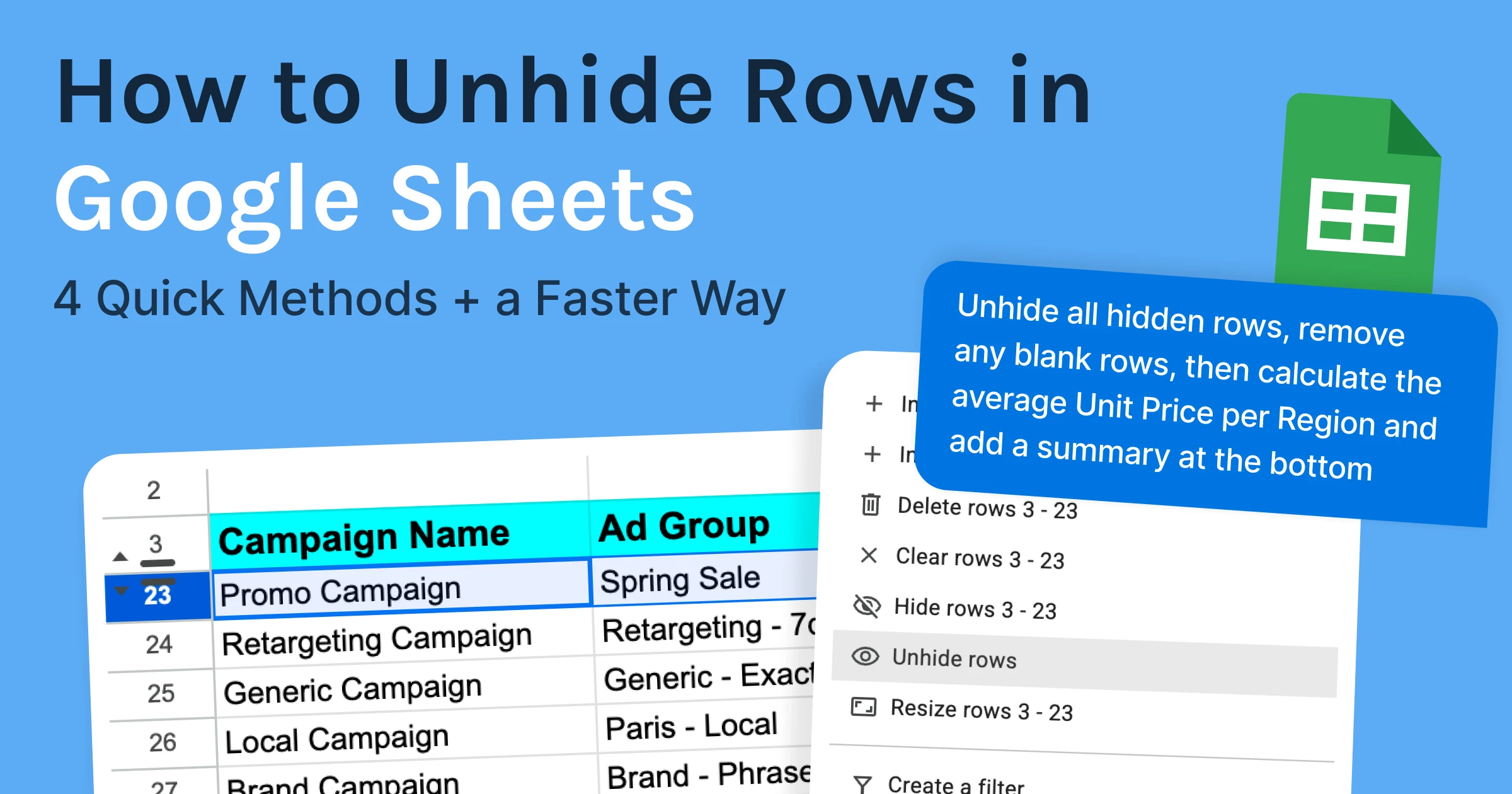 How to Unhide Rows in Google Sheets