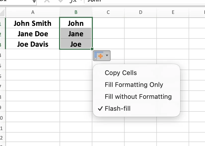 Flash Fill in Excel