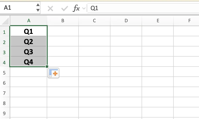 Fill quarter sequences with fill handle in Excel