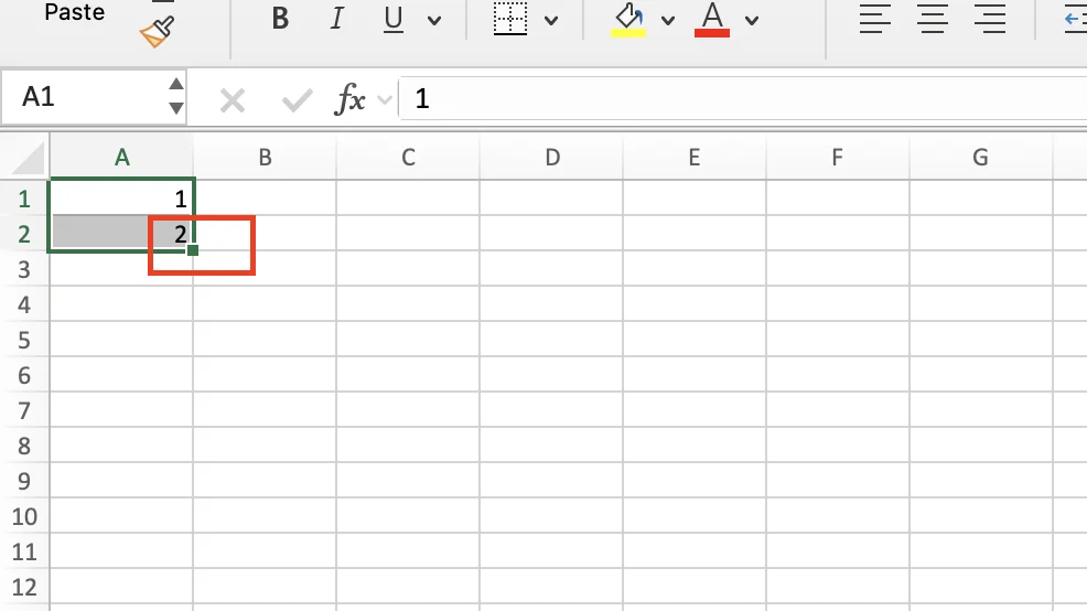 Fill handle location in Excel